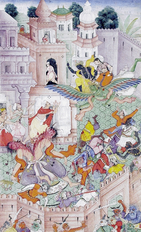 krsna-kills-the-demon-narakasura-with-sudarshan-chakra